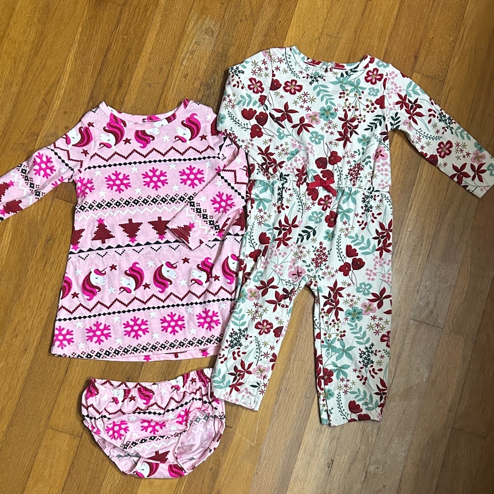 Pink and White Kids Dress Set by North Pole & Romper Carter’s 18M girl excellent